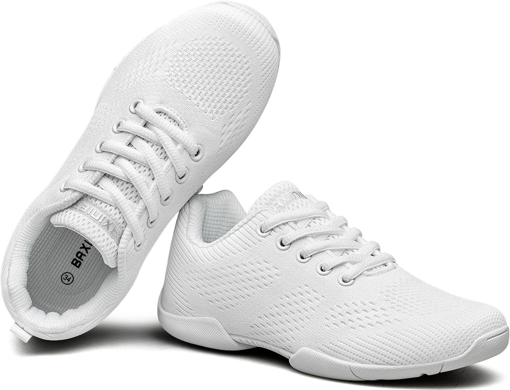BAXINIER Girls White Cheerleading Shoes | Breathable Youth Cheer Competition Sneakers Athletic Training Dance Tennis Walking Shoes