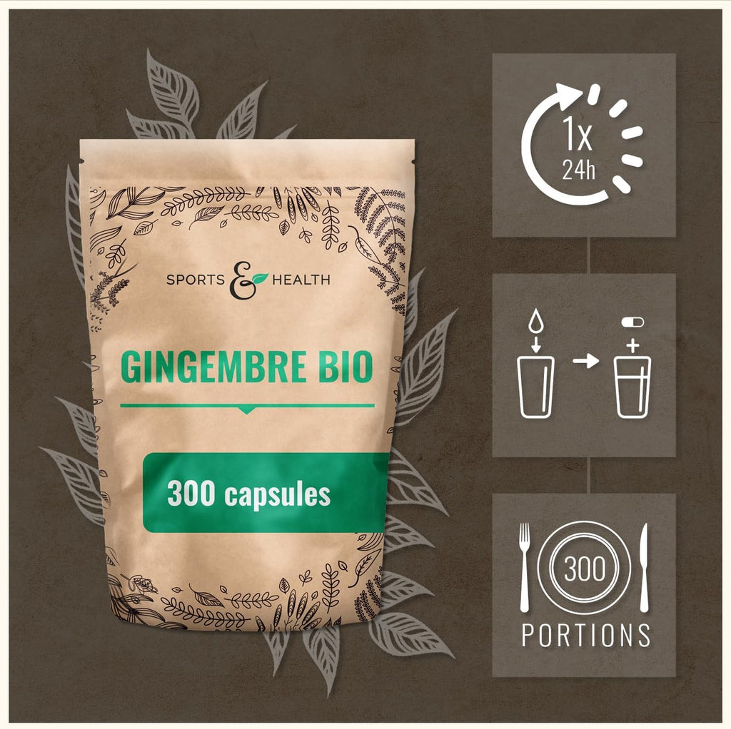 Gingembre Bio en Gélules 300-600mg par Jour Très Fortement Concentré | Culture Biologique 100% Vegan - Sans Additifs Ajoutés - Format Pratique pour une Cure Complète et Longue
