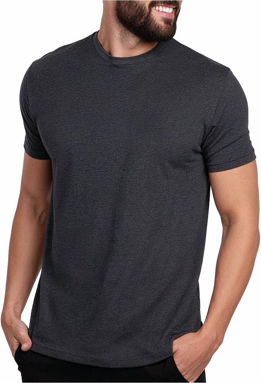 Mens T Shirts Soft Cotton Crew Neck Athletic Fit Casual Tees S-4XL | Soft cotton blend casual tee shirts with 4-way stretch - tag-free athletic fit for gym, work & casual everyday wear.