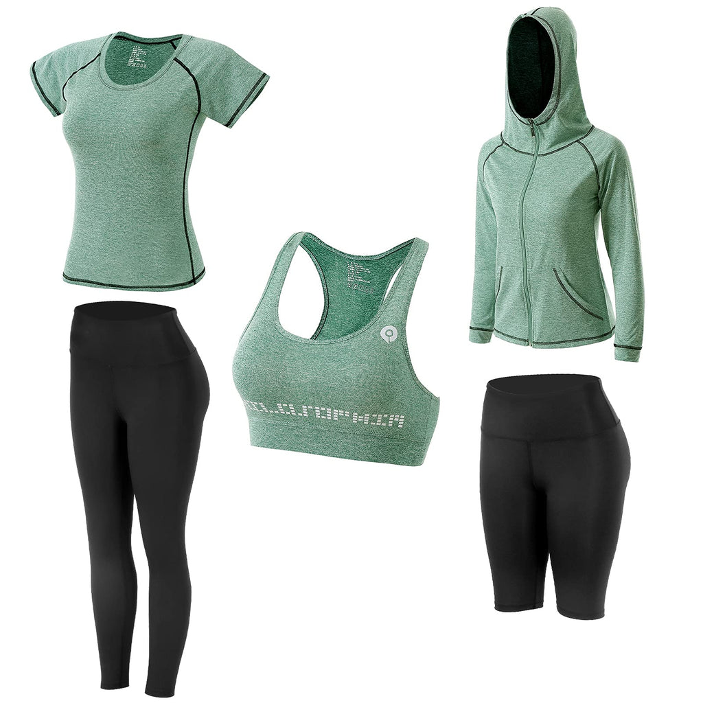 JULY'S SONG Yoga Clothes 5 Piece Sport Suits For Women Gym Running Quick Dry Sportswear For Ladies Sportswear Fitness Apparel