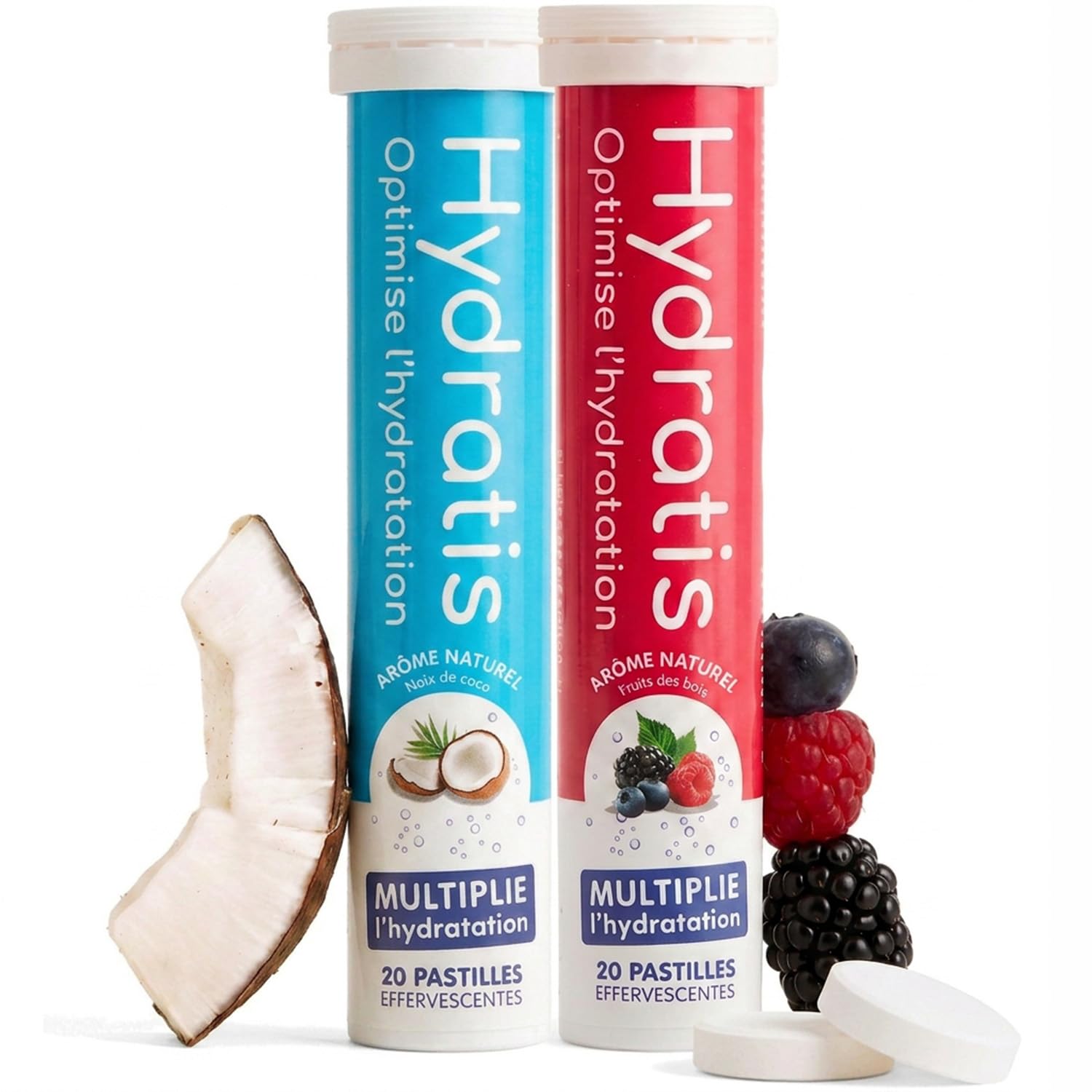 HYDRATIS - Pastilles Hydratation Electrolytes - Mix Fruits des Bois + Pêche - Améliore l'Hydratation et Favorise l'Énergie - Formule Isotonique - Sport, Récupération - 2 tubes (40 Pastilles) | Améliore l'Hydratation et Favorise l'Énergie - Formule Isotoni