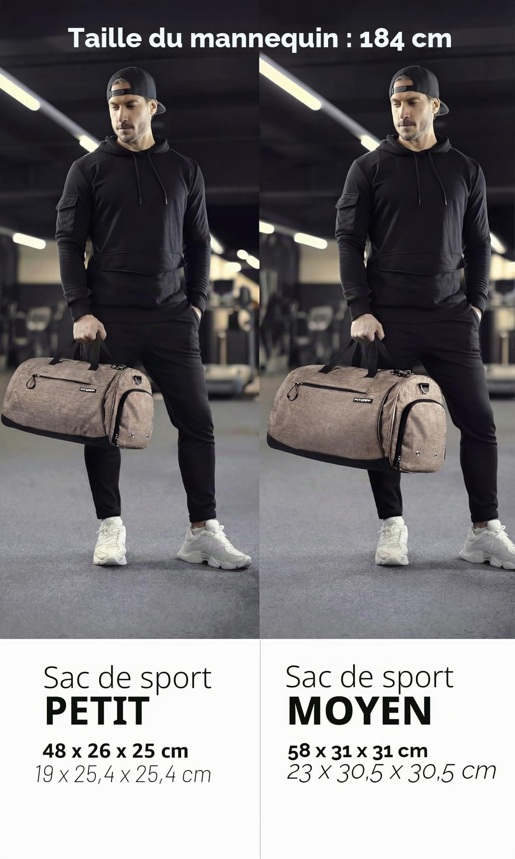 Fitgriff® Sac de Sport Homme & Femme V1 - Sacs de Voyage avec Compartiments Chaussures et Humide, pour Gym, Fitness, Weekend - Duffel Bag