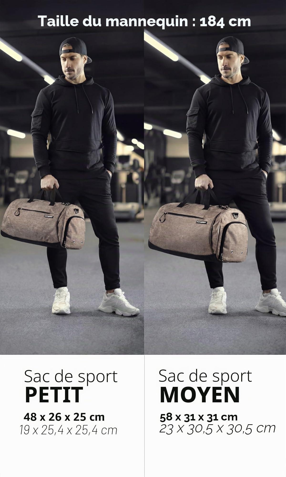Fitgriff® Sac de Sport Homme & Femme V1 - Sacs de Voyage avec Compartiments Chaussures et Humide, pour Gym, Fitness, Weekend - Duffel Bag