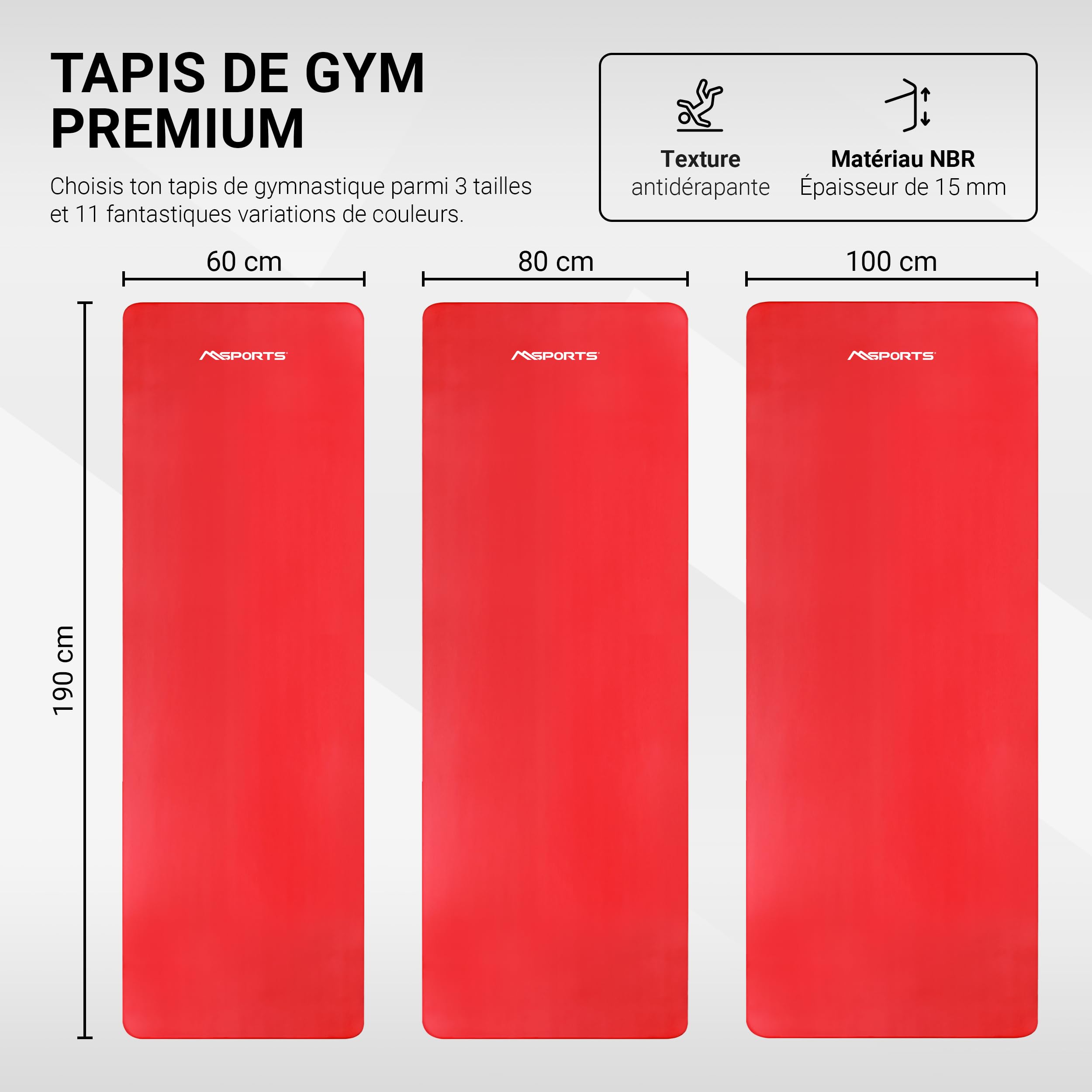 MSPORTS Premium Gymnastics Mat – Non-Slip Floor Mat for Fitness, Yoga & Strength Training – Available in 4 Sizes and 12 Colors Thick Yoga Mat