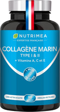 Collagene Marin | Types 1 & 2 Brevetés | Vitamines A, C & E Végétales | Pur et Naturel | Hydratation de la Peau | Protège Os et Cartilages | 900 mg | 90 Gélules | Nutrimea | Fabriqué en France