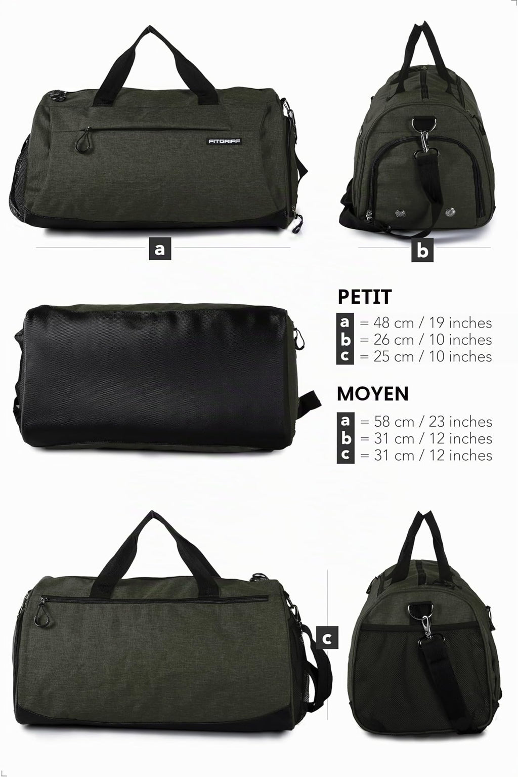 Fitgriff® Sac de Sport Homme & Femme V1 - Sacs de Voyage avec Compartiments Chaussures et Humide, pour Gym, Fitness, Weekend - Duffel Bag