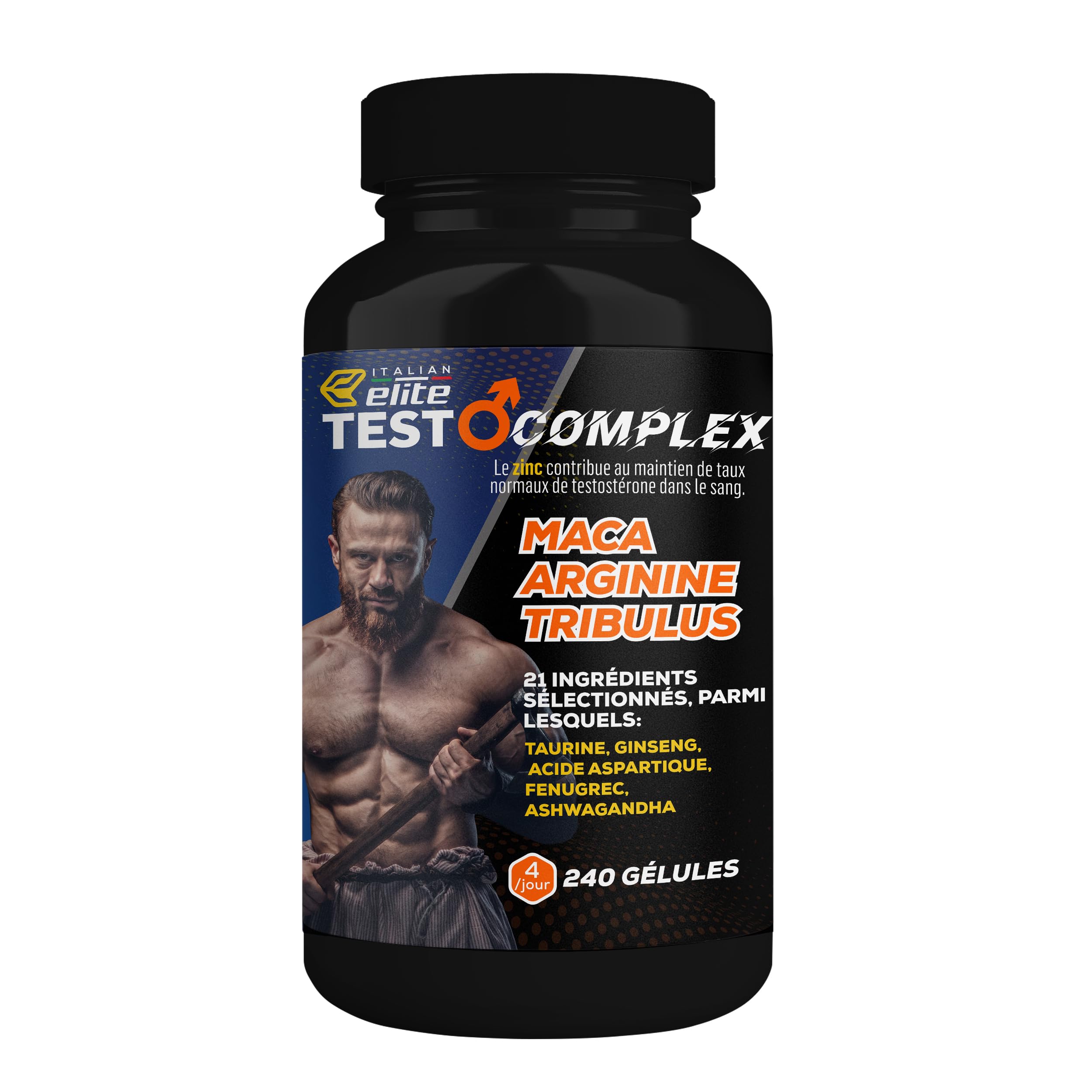 Italian Elite Testo Complex 120 Gélules - Formule avec Maca 8000 mg, Tribulus, Fenugrec, Zinc, Arginine, Taurine, Ashwagandha, Vitamines et Minéraux