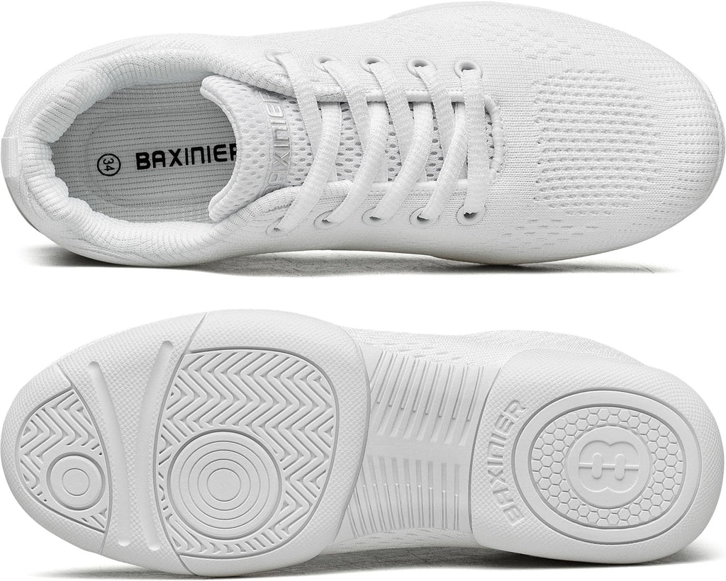 BAXINIER Girls White Cheerleading Shoes | Breathable Youth Cheer Competition Sneakers Athletic Training Dance Tennis Walking Shoes