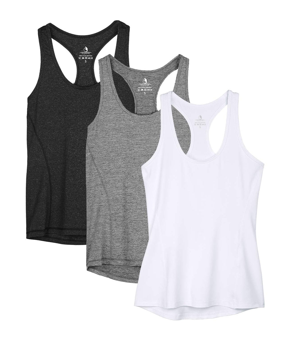 icyzone Débardeur de Sport Femme Dos Nageur Yoga Shirt sans Manches Running Fitness Tank Top, Lot de 3