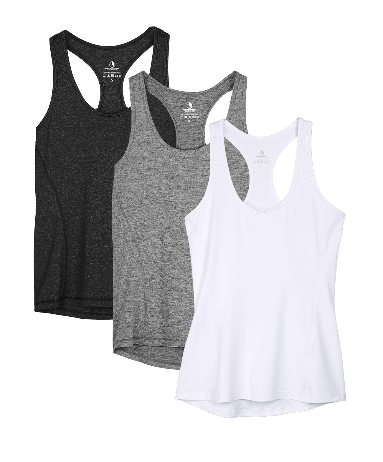 icyzone Débardeur de Sport Femme Dos Nageur Yoga Shirt sans Manches Running Fitness Tank Top, Lot de 3