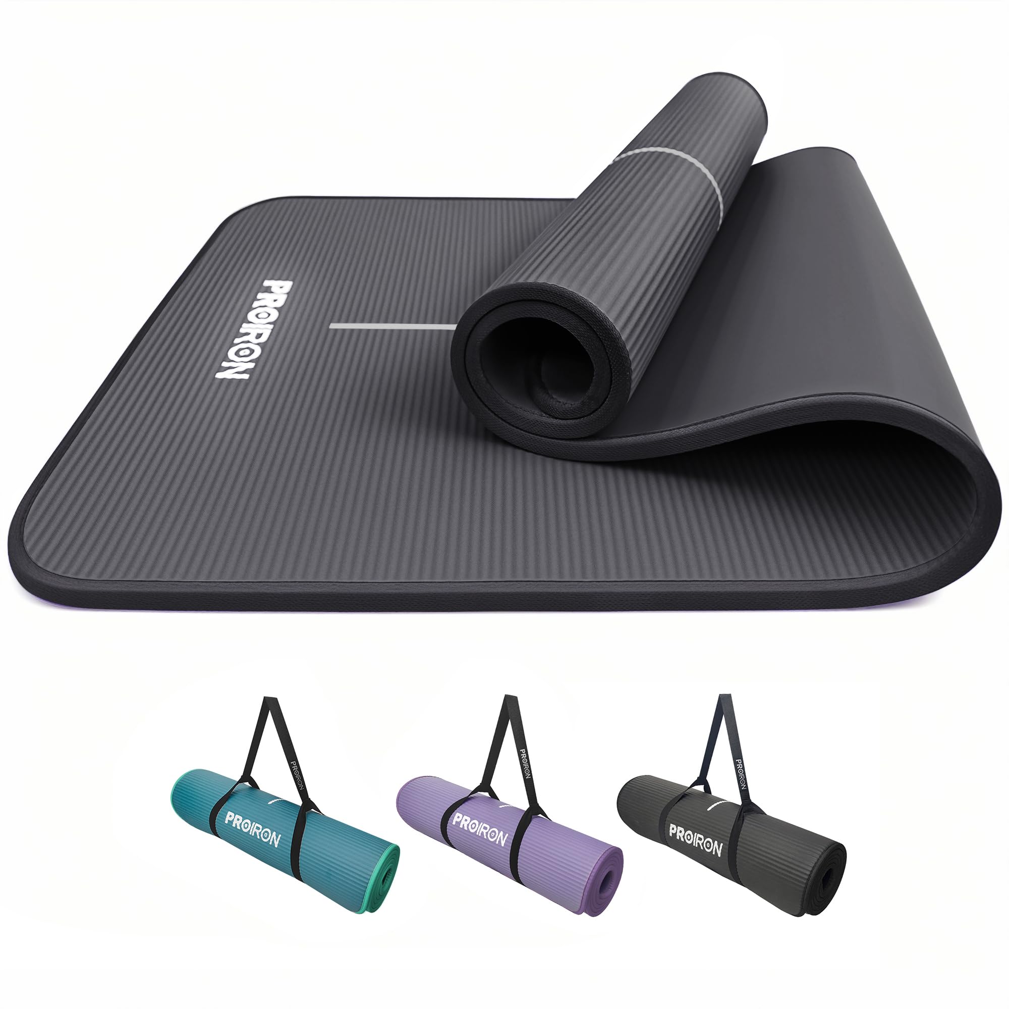 PROIRON Thick 10MM Exercise Mat, Non-Slip Yoga Pilates Gym Mat | Tear-Resistant Reinforced Edges, Flat, Good Elasticity, Camping Mat for Travel, NBR, 1860x660x10mm