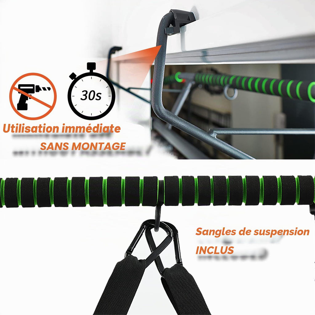 DH FitLife Barre de traction pour cadre de porte sans vis | Pull up bar Doorway | Barre d'étirement | Avec L'entraîneur à l'élingue | Pour cadre de porte 70-92cm