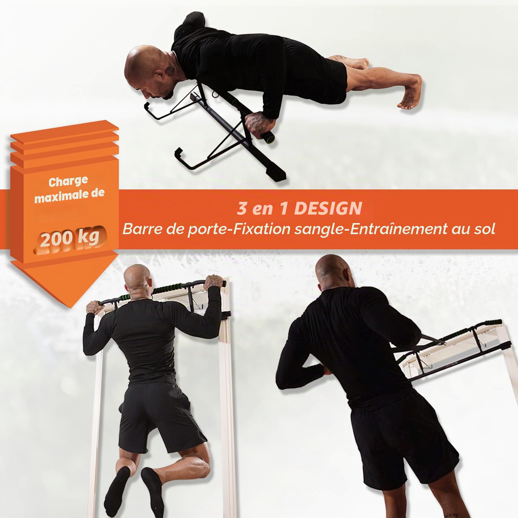 DH FitLife Barre de traction pour cadre de porte sans vis | Pull up bar Doorway | Barre d'étirement | Avec L'entraîneur à l'élingue | Pour cadre de porte 70-92cm