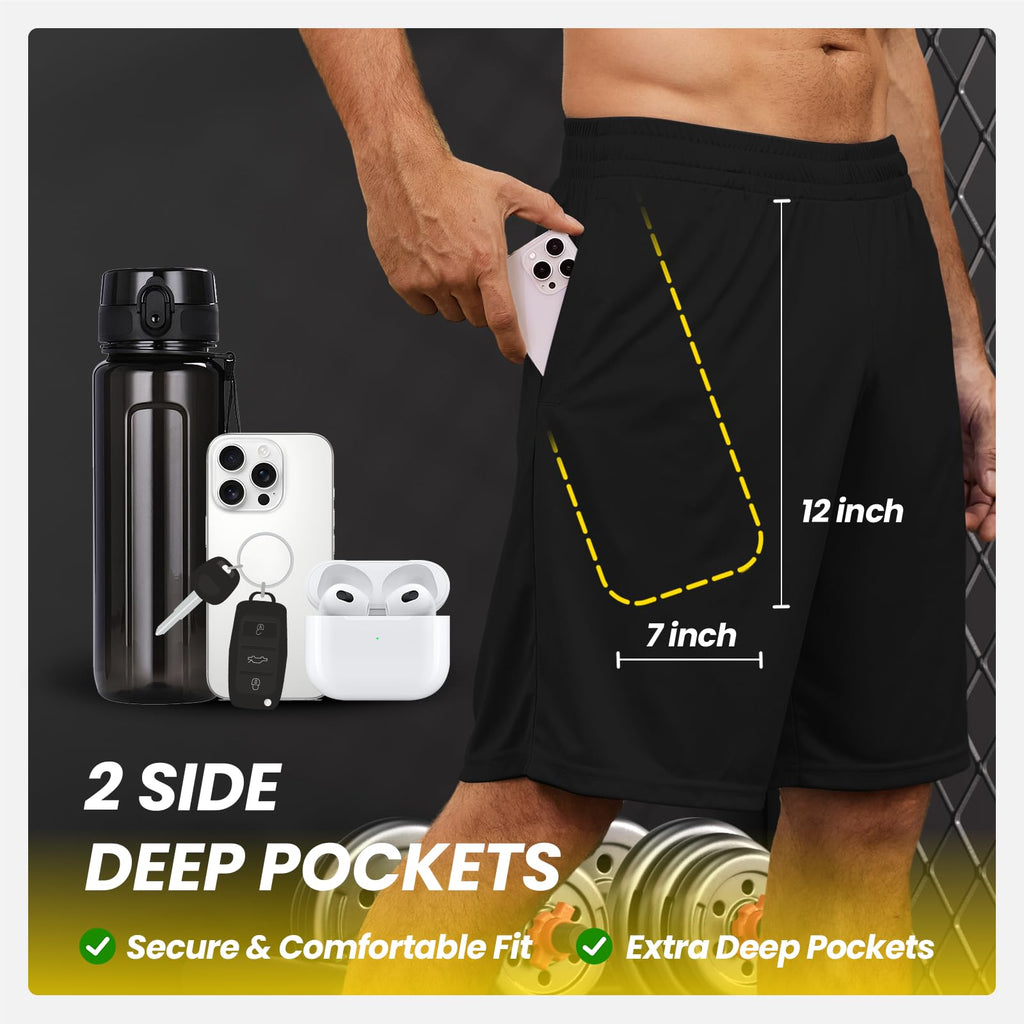 BALENNZ Mens Athletic Shorts with Pockets Quick Dry Workout Shorts Men | Basketball Gym Running Fitness Shorts with Elastic Waistband, Daily Casual Sports Activewear, Soft Lightweight Breathable