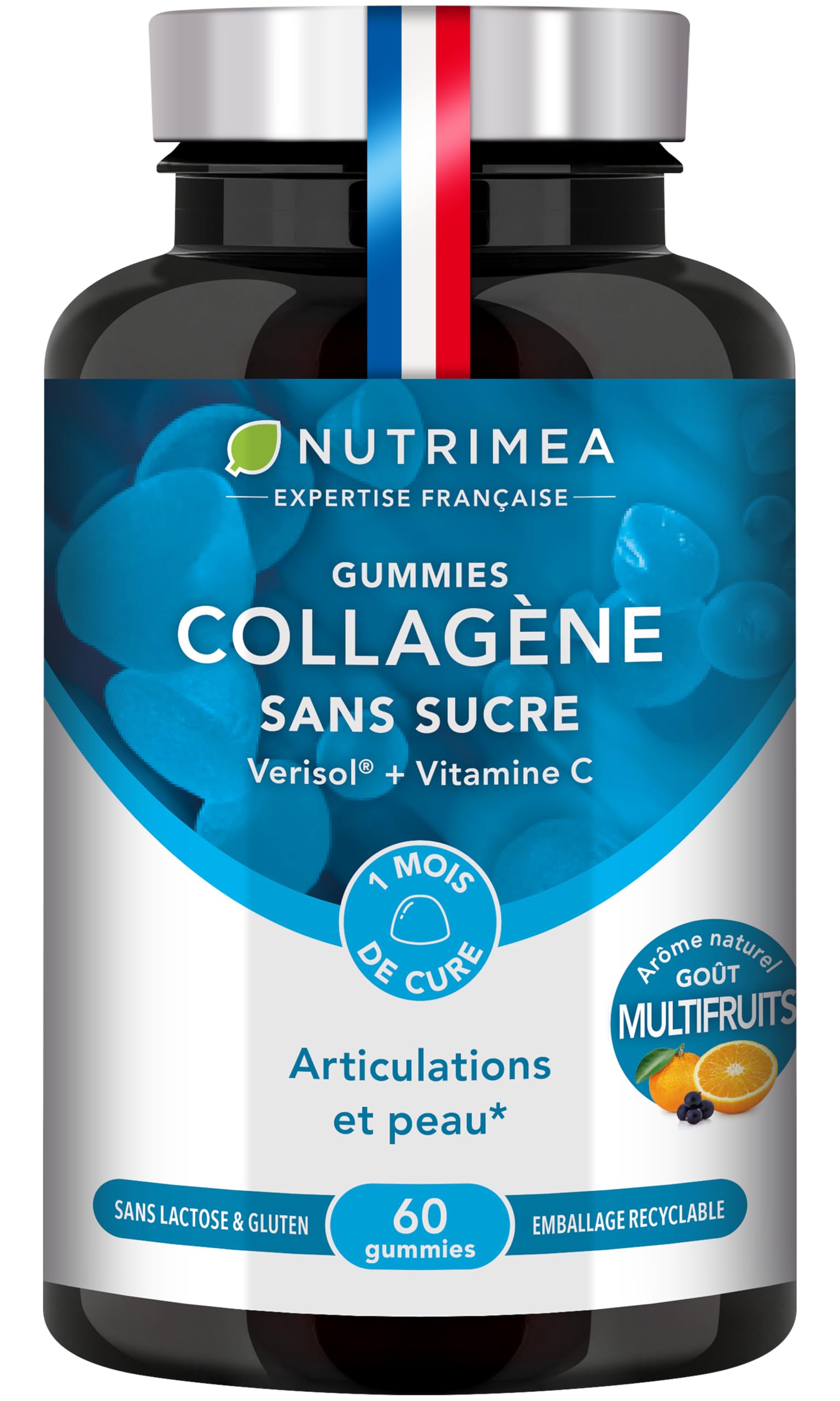 Collagene Marin | Types 1 & 2 Brevetés | Vitamines A, C & E Végétales | Pur et Naturel | Hydratation de la Peau | Protège Os et Cartilages | 900 mg | 90 Gélules | Nutrimea | Fabriqué en France