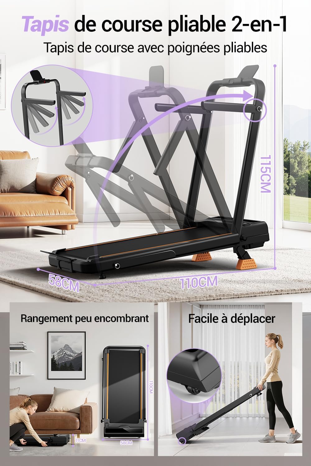 LONTEK 3.0HP Folding Treadmill with 16% Incline, with Armrests | 10km/h Folding Walking Pad with Incline, Remote Control, Treadmill Walking Pad, Desk Walking Pad, 159KG Max Load