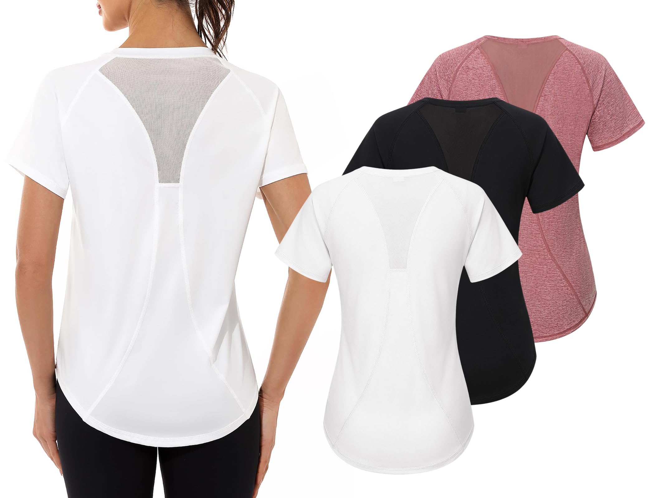 Gyabnw Women's Sport T-Shirt Anti-UV Elastic Crew Neck Short Sleeve Breathable Quick Dry UPF 50+ Fitness Top for Yoga Running and Gym