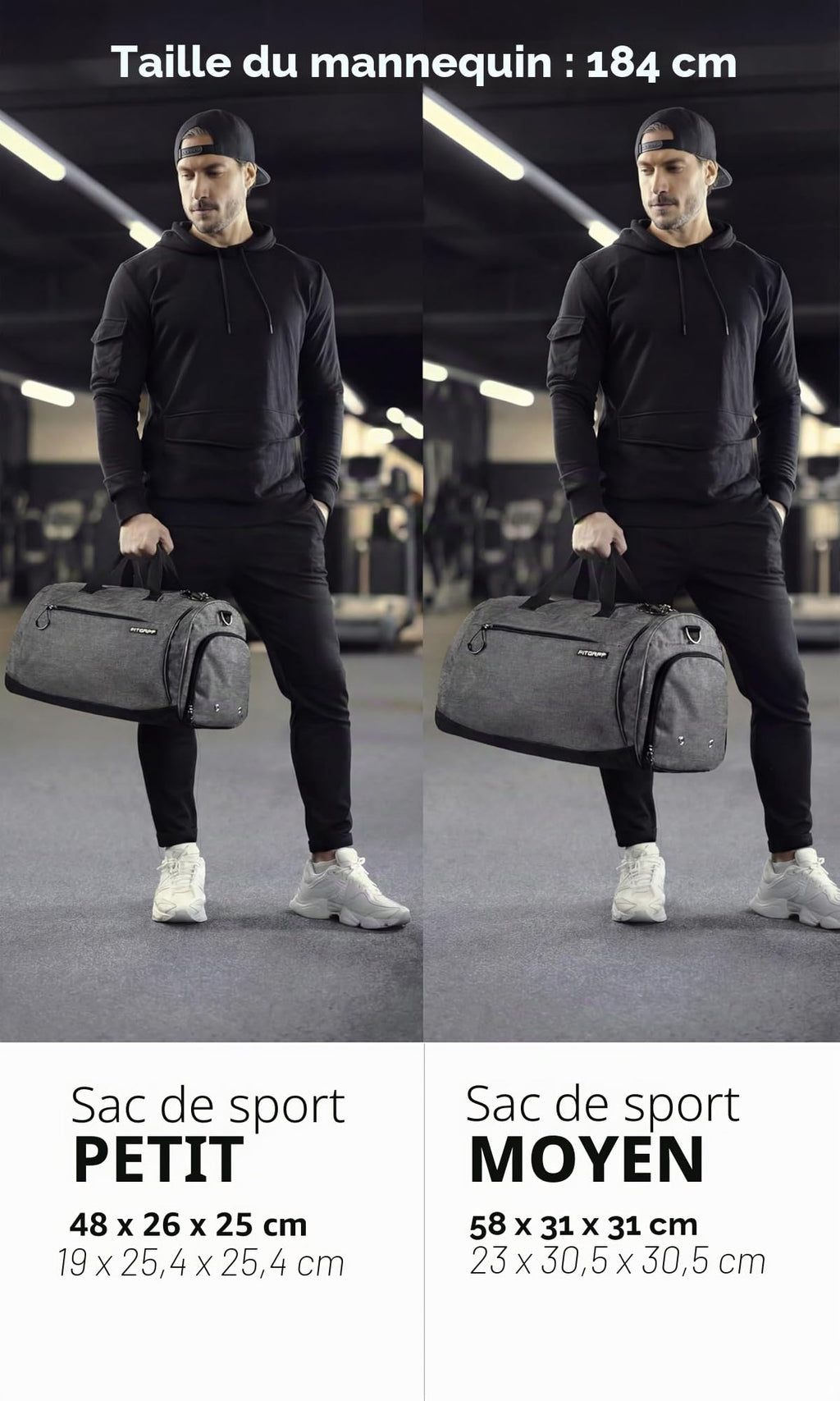 Fitgriff® Sac de Sport Homme & Femme V1 - Sacs de Voyage avec Compartiments Chaussures et Humide, pour Gym, Fitness, Weekend - Duffel Bag