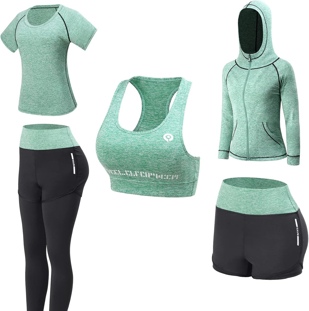 JULY'S SONG Yoga Clothes 5 Piece Sport Suits For Women Gym Running Quick Dry Sportswear For Ladies Sportswear Fitness Apparel