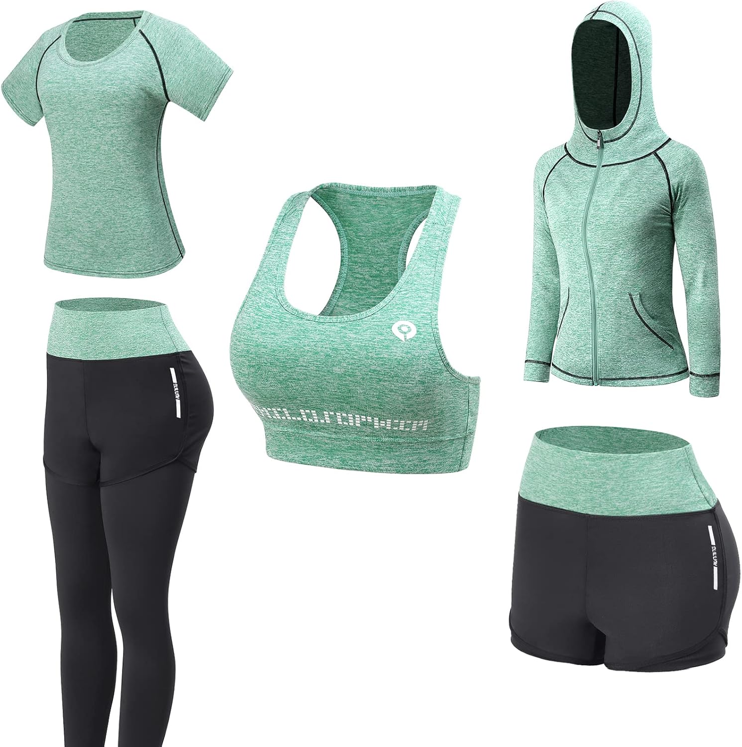 JULY'S SONG Yoga Clothes 5 Piece Sport Suits For Women Gym Running Quick Dry Sportswear For Ladies Sportswear Fitness Apparel