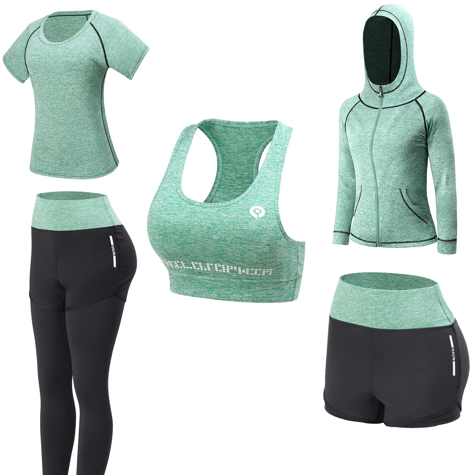 JULY'S SONG Yoga Clothes 5 Piece Sport Suits For Women Gym Running Quick Dry Sportswear For Ladies Sportswear Fitness Apparel