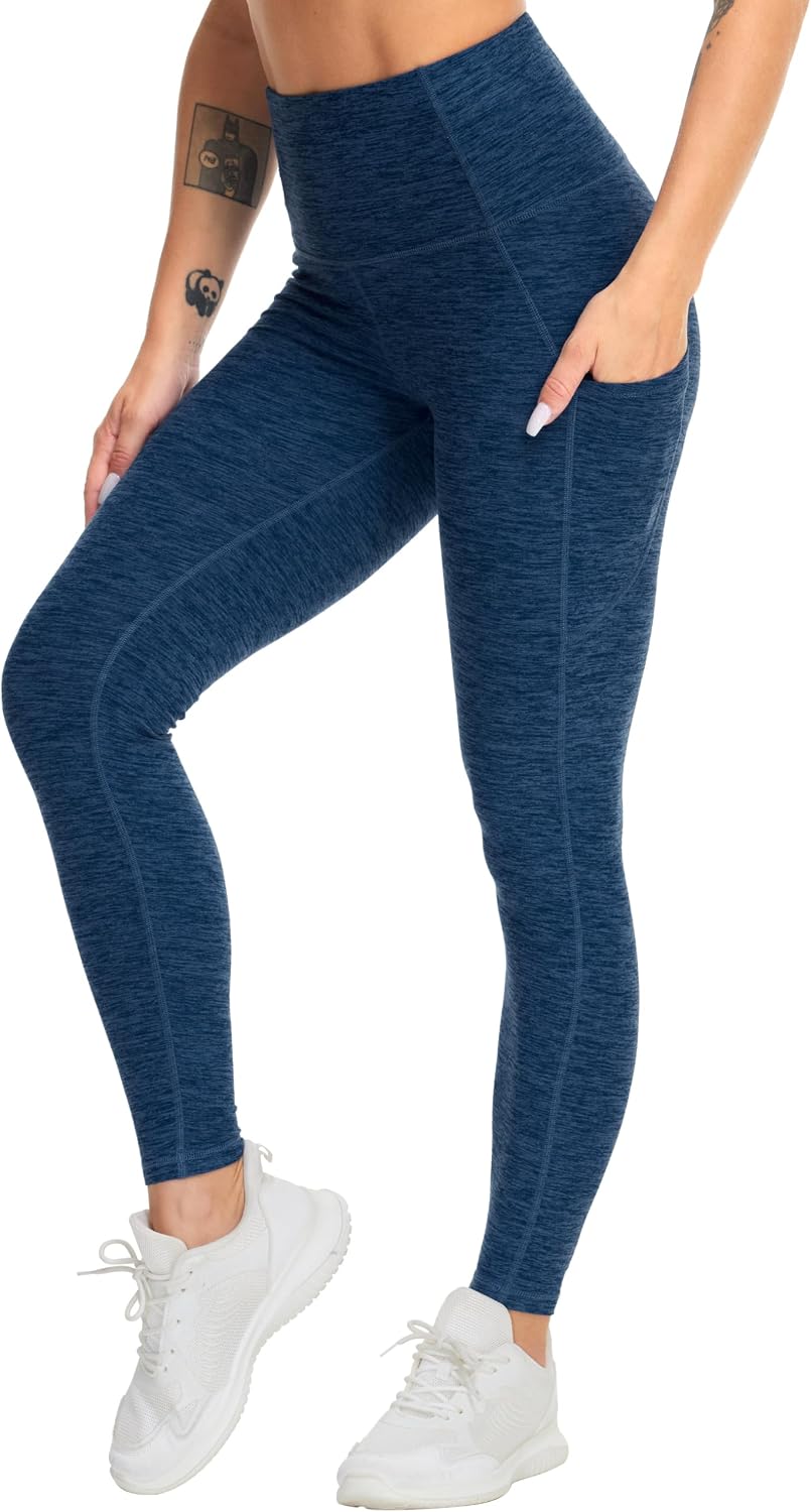 THE GYM PEOPLE Women's Thick High Waist Yoga Pants Workout Leggings | Tummy Control, Deep Side Pockets, Squat-proof, hidden waistband pocket, Flatlock Seams, Running, Yoga, Workout, Athletic