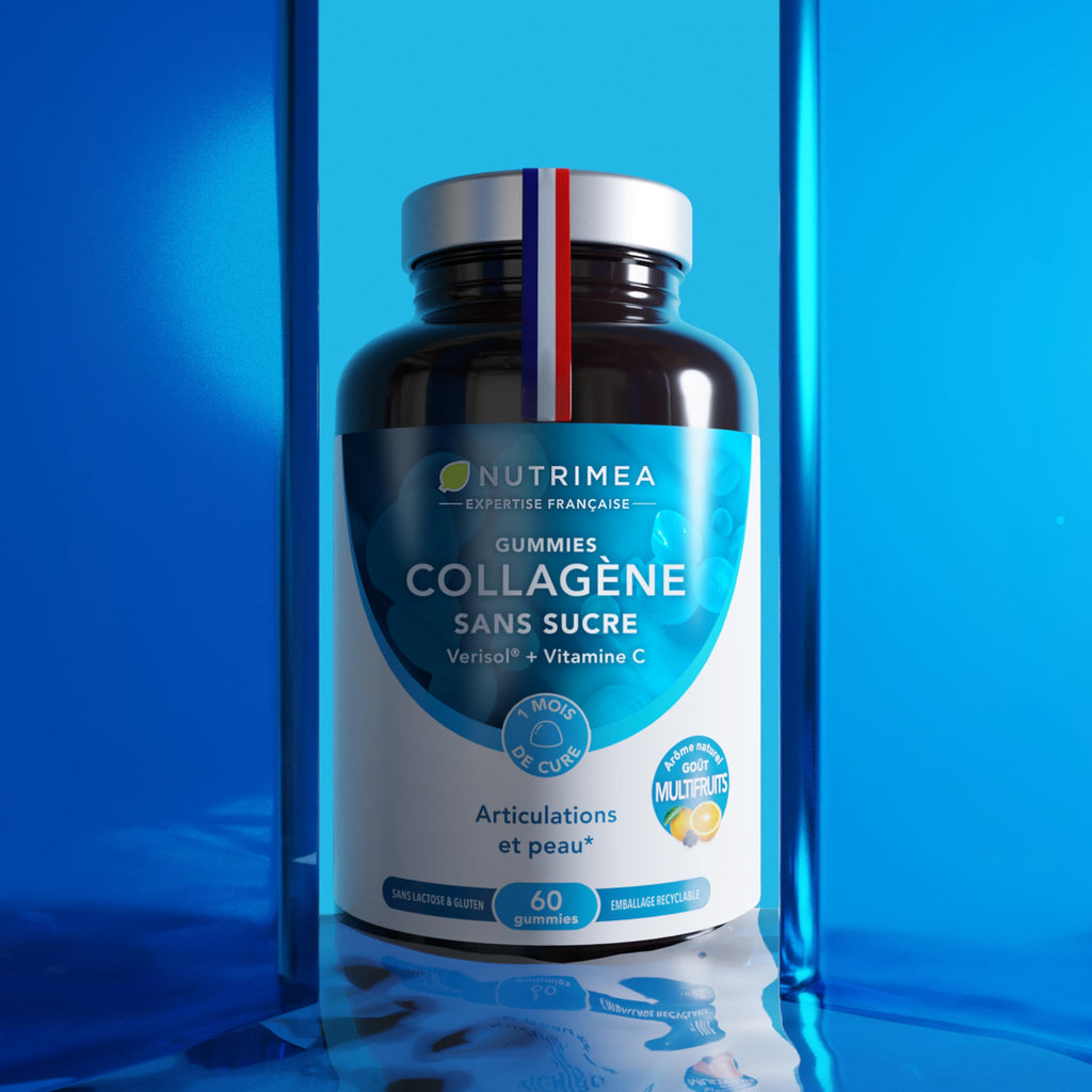Collagene Marin | Types 1 & 2 Brevetés | Vitamines A, C & E Végétales | Pur et Naturel | Hydratation de la Peau | Protège Os et Cartilages | 900 mg | 90 Gélules | Nutrimea | Fabriqué en France