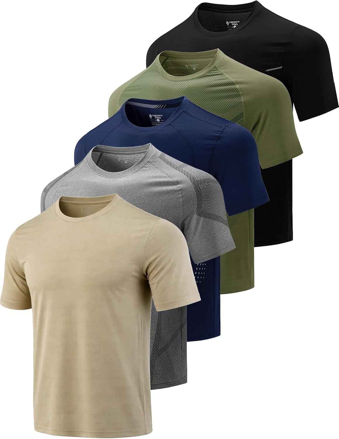 5 Pack Men’s Active Quick Dry Crew Neck T Shirts | Athletic Running Gym Workout Short Sleeve Tee Tops Bulk