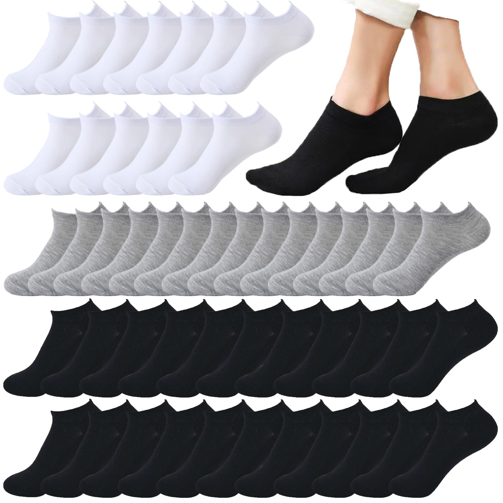 12-30 Pairs Low Cut Ankle Socks for Women No Show Casual Breathable Athletic Socks Bulk for Sport