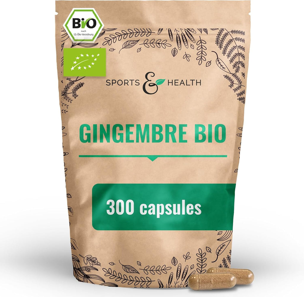 Gingembre Bio en Gélules 300-600mg par Jour Très Fortement Concentré | Culture Biologique 100% Vegan - Sans Additifs Ajoutés - Format Pratique pour une Cure Complète et Longue