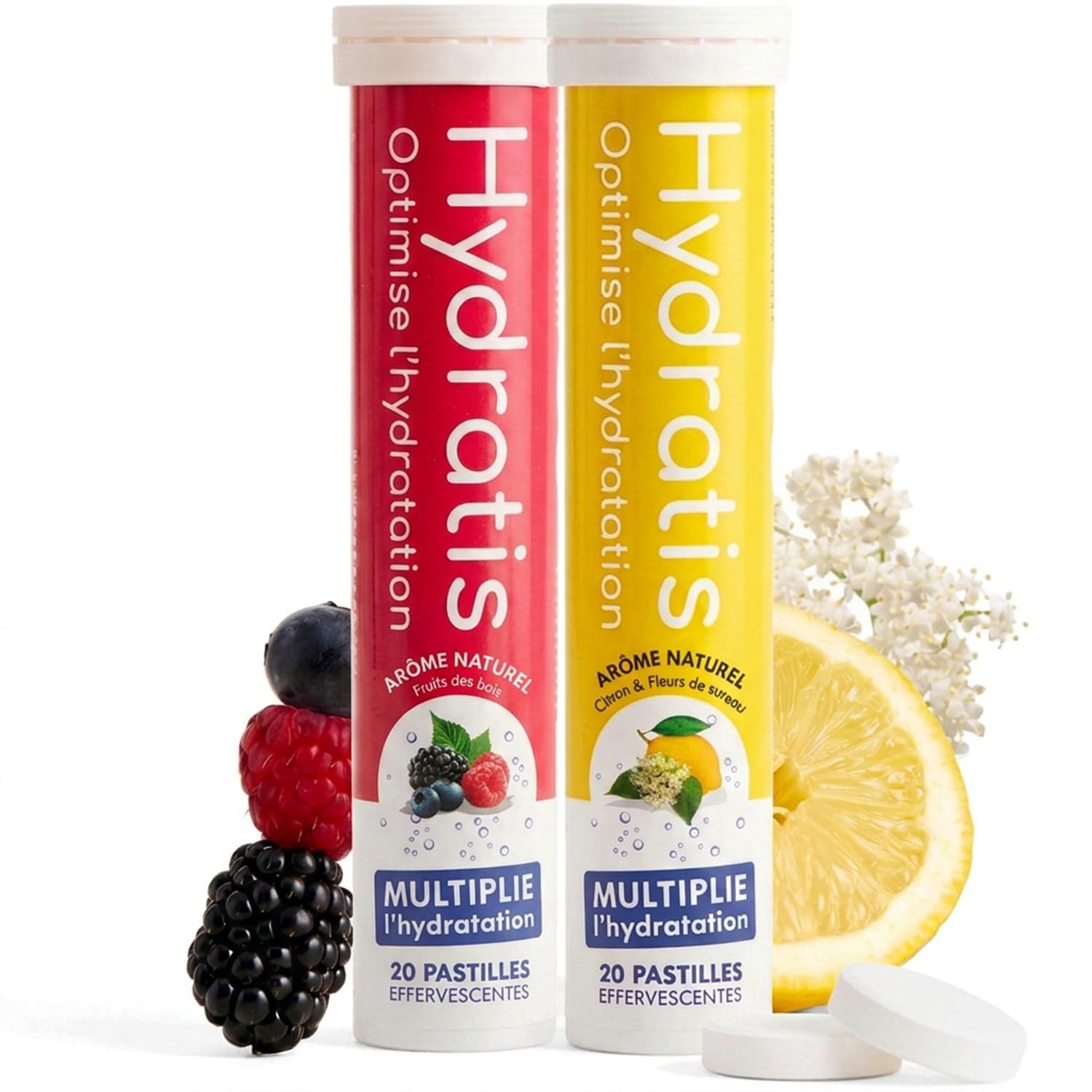 HYDRATIS - Pastilles Hydratation Electrolytes - Mix Fruits des Bois + Pêche - Améliore l'Hydratation et Favorise l'Énergie - Formule Isotonique - Sport, Récupération - 2 tubes (40 Pastilles) | Améliore l'Hydratation et Favorise l'Énergie - Formule Isotoni