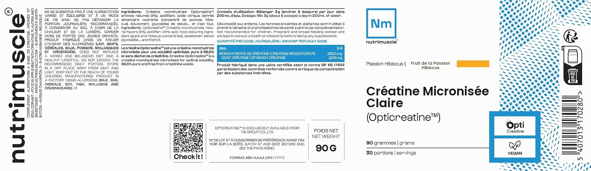 Nutrimuscle Créatine Monohydrate Creapure 120 Gélules | Prise Masse Musculaire & Force - Creatine 100% Pure - Sport et Musculation - Complément Idéal à la Whey Protéine - Gélules