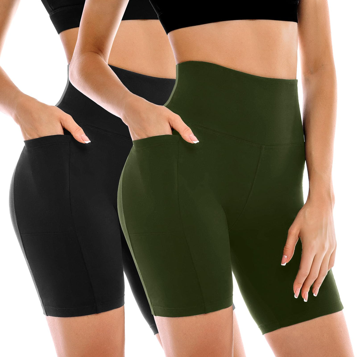 Leafigure 2 Pack Womens Biker Shorts with Pockets 6" | High Waisted, Tummy Control, Running, Gym, Workout, Yoga Shorts