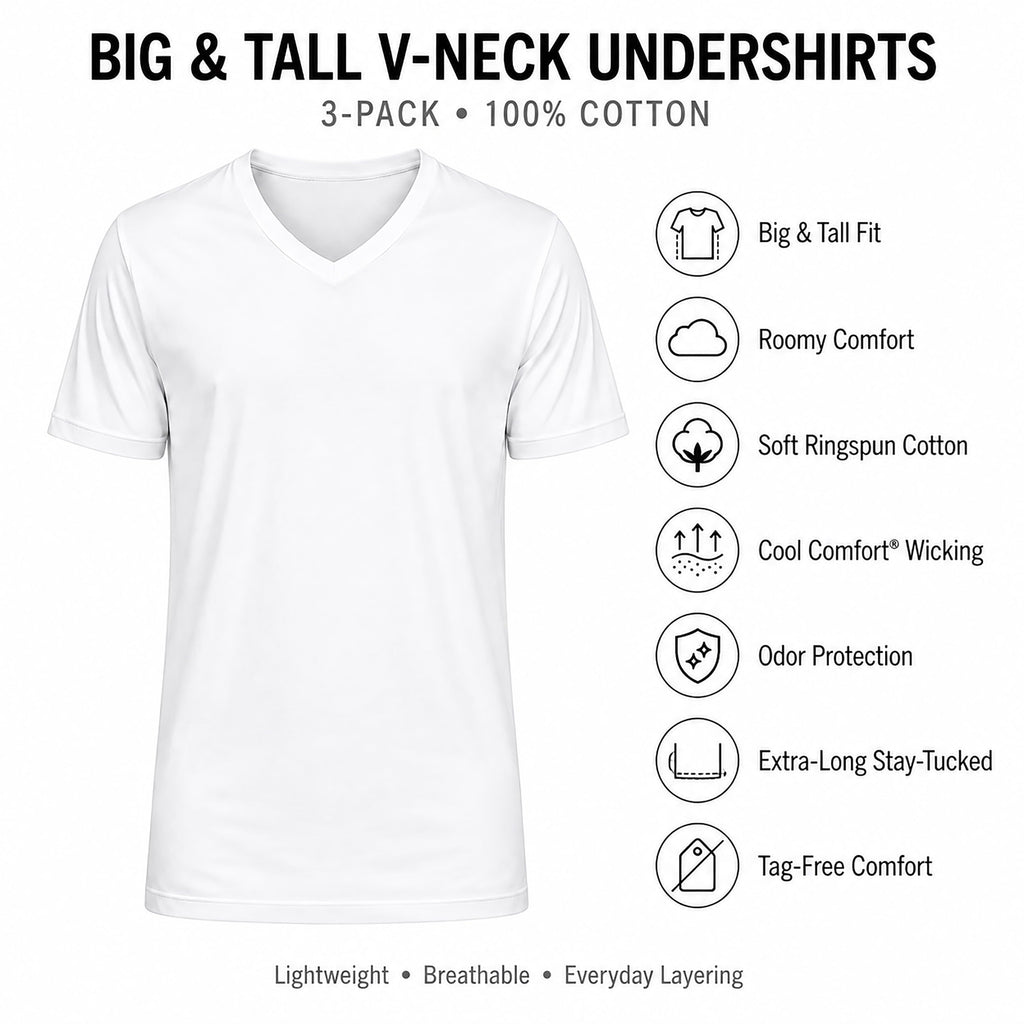 Hanes Men's Undershirts T-Shirt Pack, V-Neck Cotton Tees for Men, Moisture-Wicking, Odor Control, White Multi-Pack