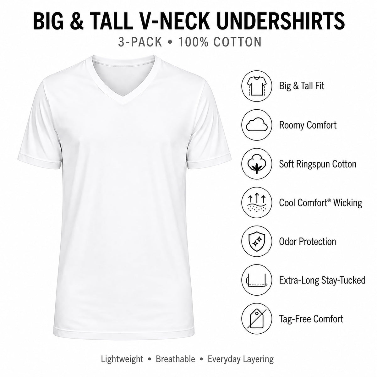 Hanes Men's Undershirts T-Shirt Pack, V-Neck Cotton Tees for Men, Moisture-Wicking, Odor Control, White Multi-Pack