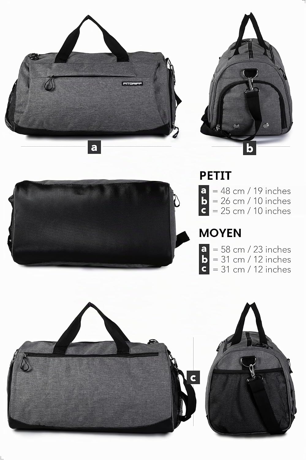 Fitgriff® Sac de Sport Homme & Femme V1 - Sacs de Voyage avec Compartiments Chaussures et Humide, pour Gym, Fitness, Weekend - Duffel Bag