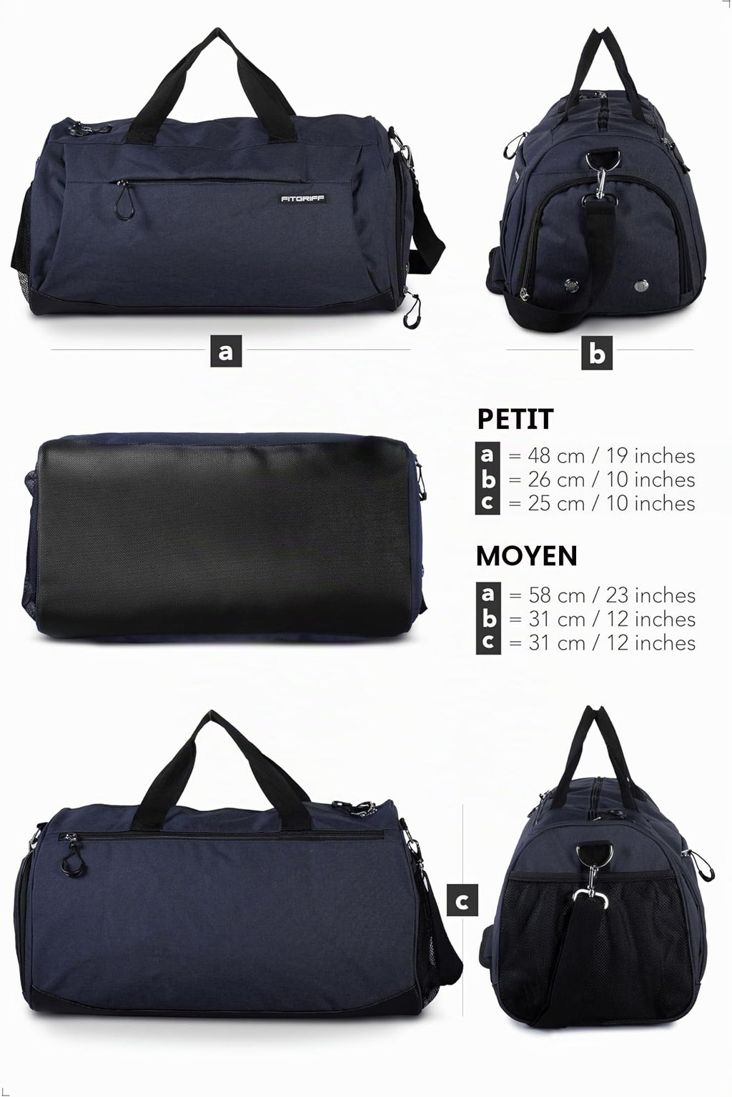 Fitgriff® Sac de Sport Homme & Femme V1 - Sacs de Voyage avec Compartiments Chaussures et Humide, pour Gym, Fitness, Weekend - Duffel Bag
