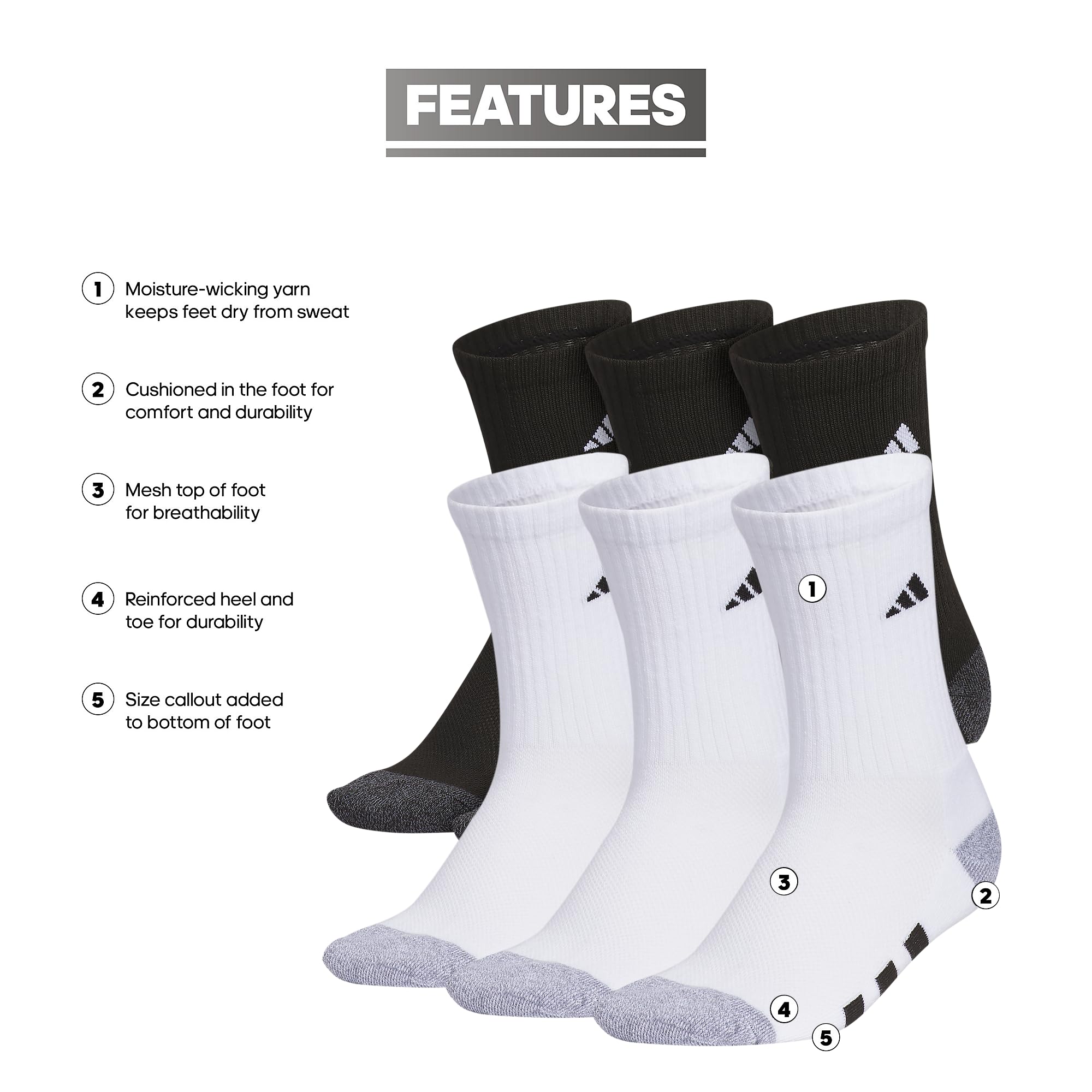 adidas Kids Athletic Cushioned 6-Pack Crew (Little Kid/Big Kid/Adult)