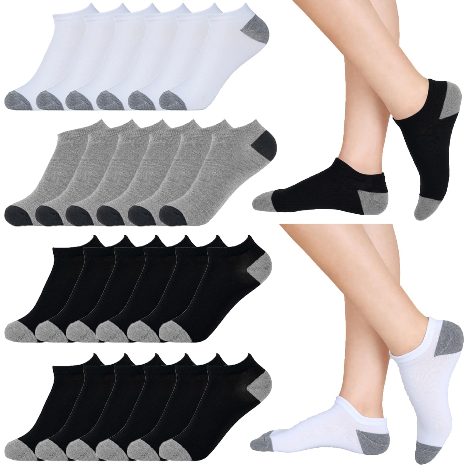 12-30 Pairs Low Cut Ankle Socks for Women No Show Casual Breathable Athletic Socks Bulk for Sport
