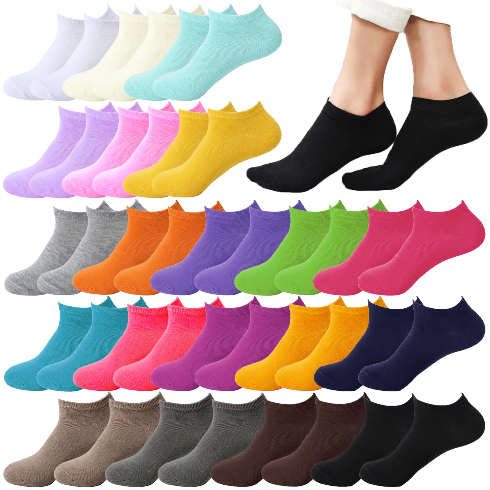 12-30 Pairs Low Cut Ankle Socks for Women No Show Casual Breathable Athletic Socks Bulk for Sport
