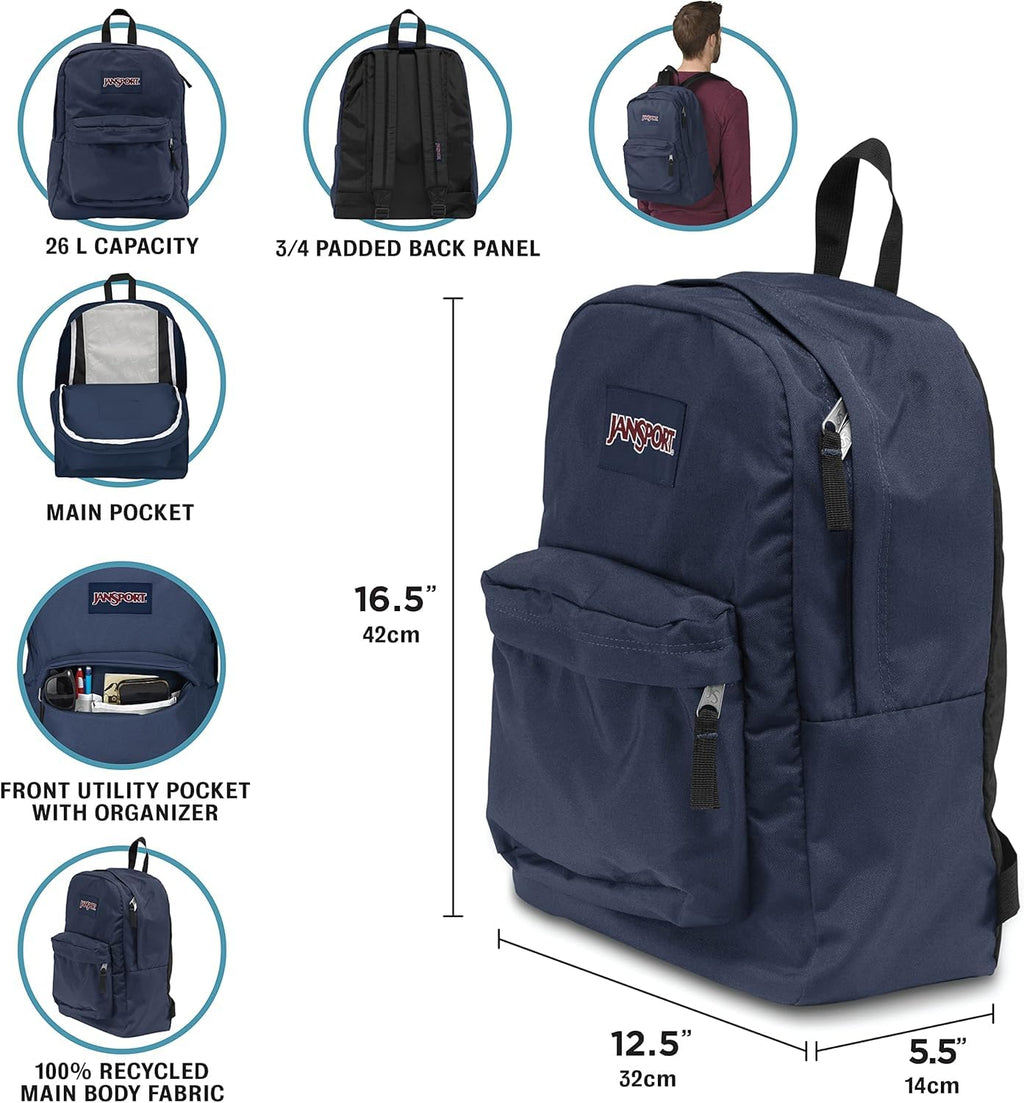 JanSport SuperBreak One Backpack - Durable, Lightweight Bag with 1 Main Compartment, Front Utility Pocket with Built-in Organizer, Premium Backpack, Grounded Grey