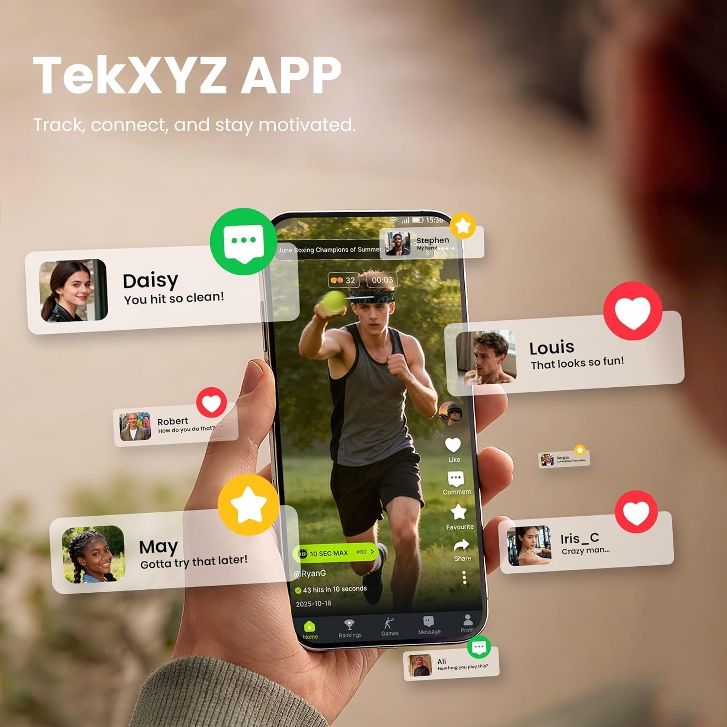 TEKXYZ Balle Réflexe de Boxe avec APP de Comptage et Communauté en Ligne | 4 Balles + 2 Bandeaux pour Coordination, Frappe, Réduction du Stress, Entraînement à Domicile, Fitness, Cadeau pour Tous
