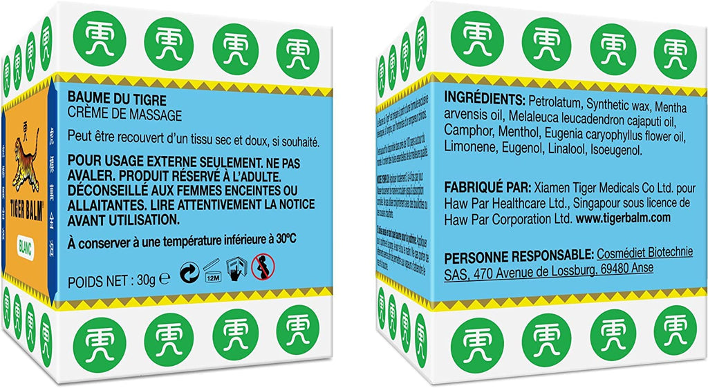 Tiger Balm® Baume du Tigre® Baume Blanc, Effet froid, Après l'effort, 30 g