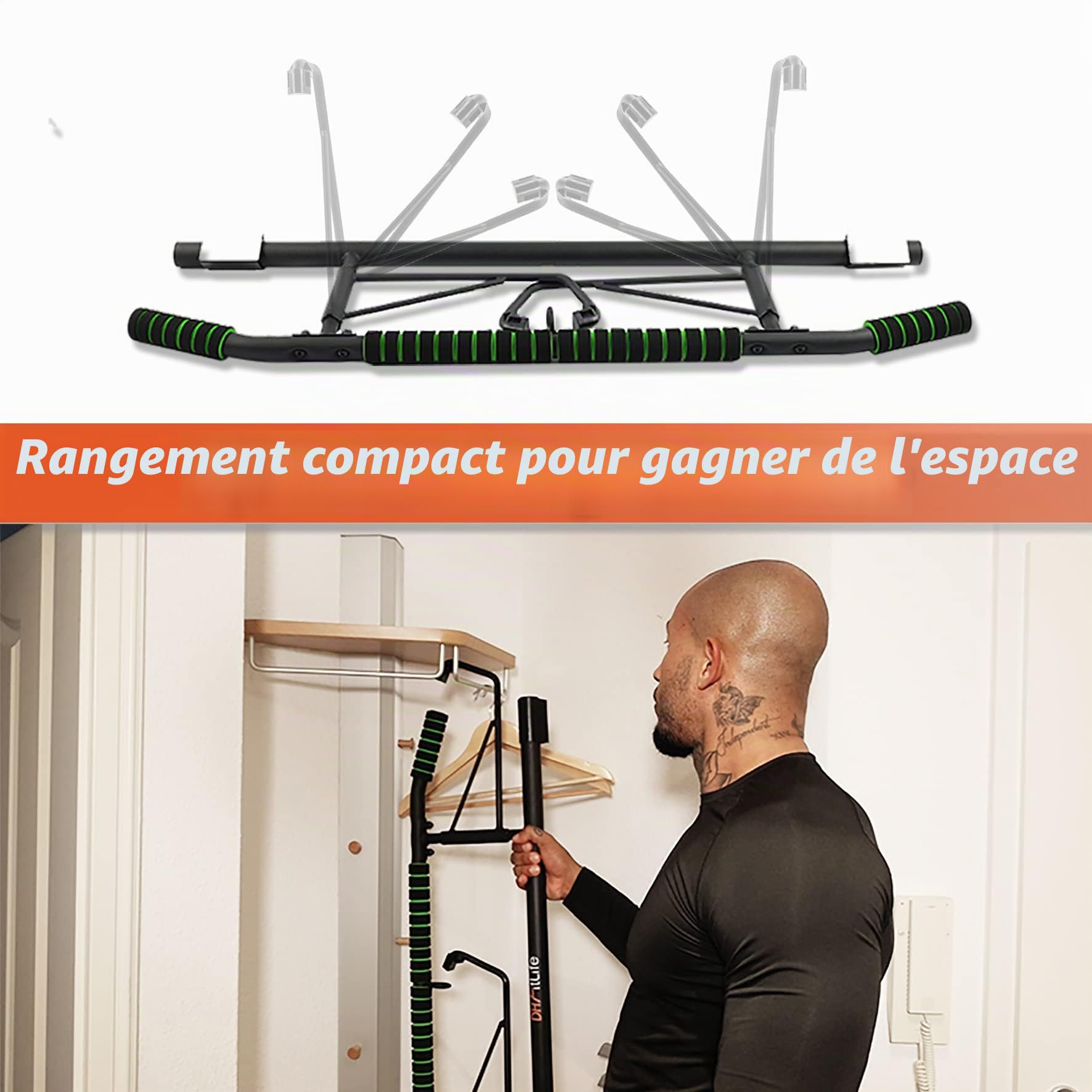 DH FitLife Barre de traction pour cadre de porte sans vis | Pull up bar Doorway | Barre d'étirement | Avec L'entraîneur à l'élingue | Pour cadre de porte 70-92cm