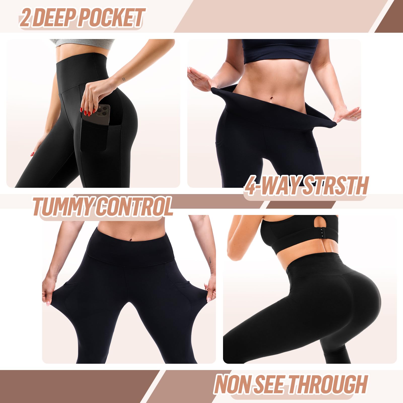 SINOPHANT High Waisted Leggings Women with Pockets | Women, Full Length, Buttery Soft Stretchy, Yoga Pants