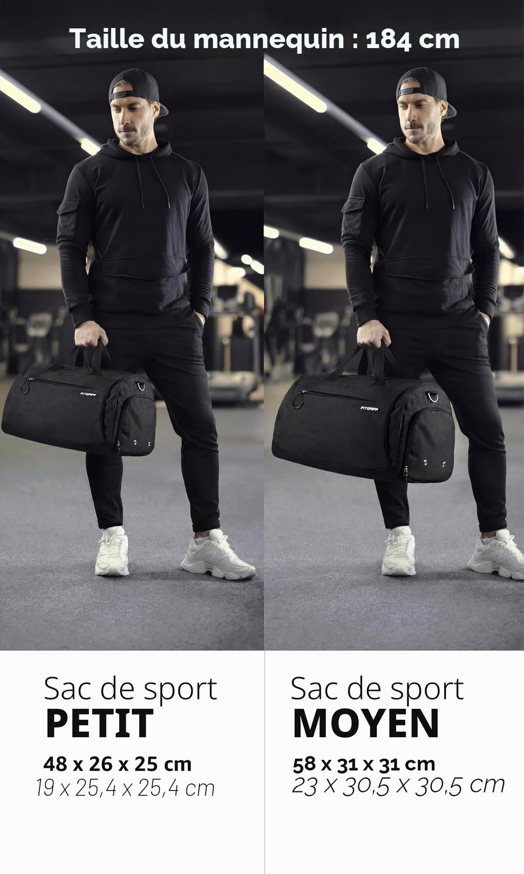 Fitgriff® Sac de Sport Homme & Femme V1 - Sacs de Voyage avec Compartiments Chaussures et Humide, pour Gym, Fitness, Weekend - Duffel Bag