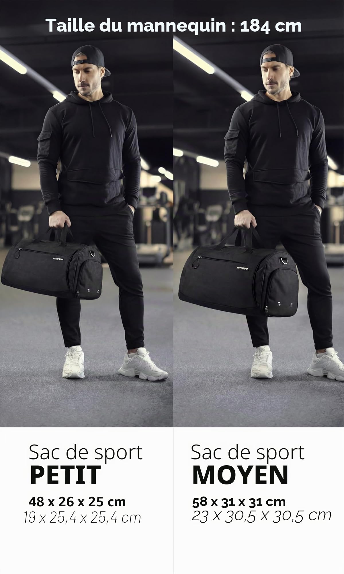 Fitgriff® Sac de Sport Homme & Femme V1 - Sacs de Voyage avec Compartiments Chaussures et Humide, pour Gym, Fitness, Weekend - Duffel Bag