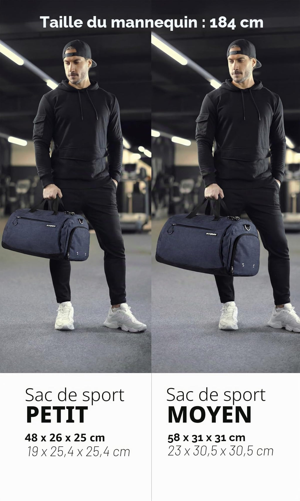 Fitgriff® Sac de Sport Homme & Femme V1 - Sacs de Voyage avec Compartiments Chaussures et Humide, pour Gym, Fitness, Weekend - Duffel Bag