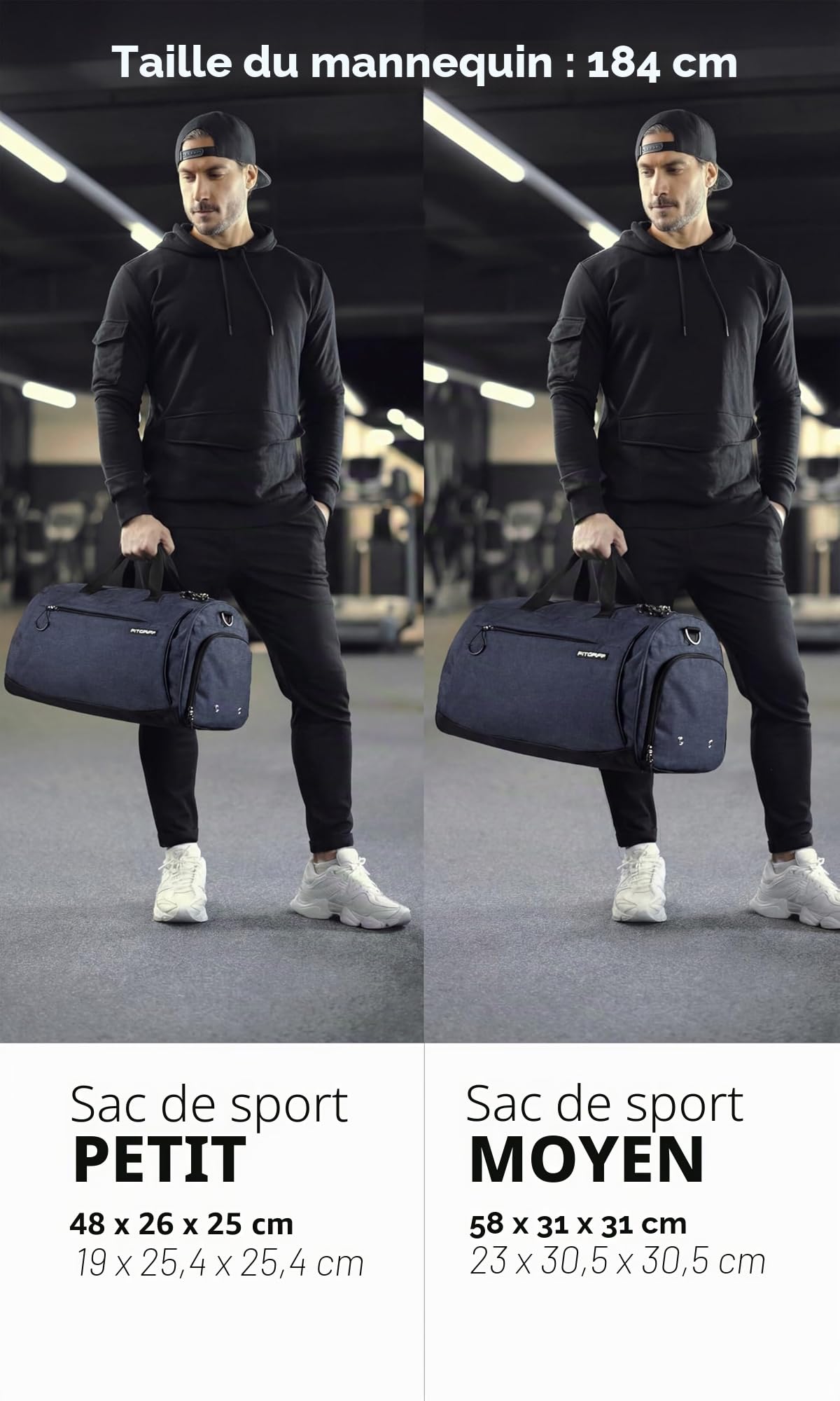 Fitgriff® Sac de Sport Homme & Femme V1 - Sacs de Voyage avec Compartiments Chaussures et Humide, pour Gym, Fitness, Weekend - Duffel Bag