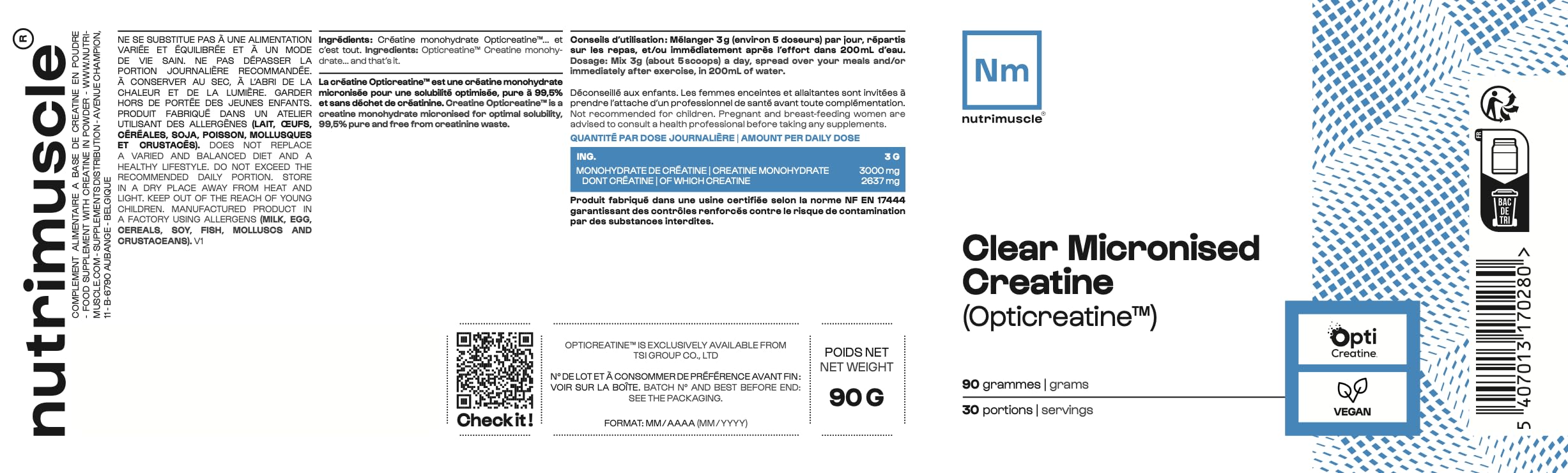 Nutrimuscle Créatine Monohydrate Creapure 120 Gélules | Prise Masse Musculaire & Force - Creatine 100% Pure - Sport et Musculation - Complément Idéal à la Whey Protéine - Gélules